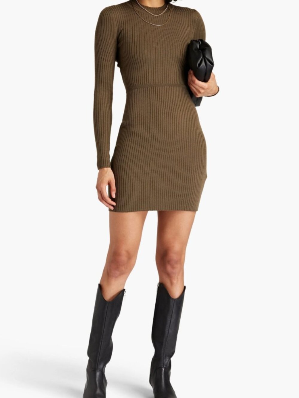 Sandro Althea Open Back Ribbed Knit Mini Dress Brown Size 36
